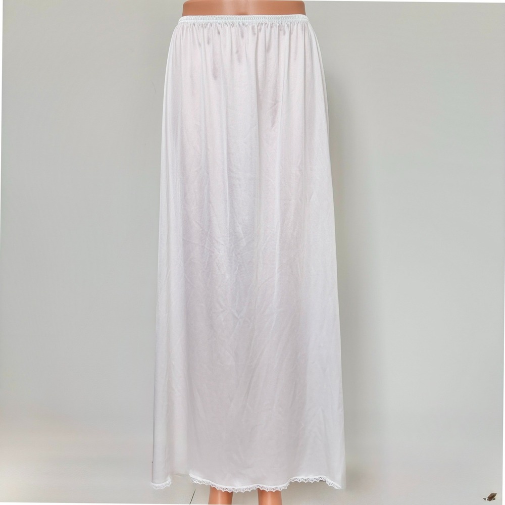 70s Vanity Fair Vintage Maxi Half Slip Skirt Lace Trim White Large LGE LL